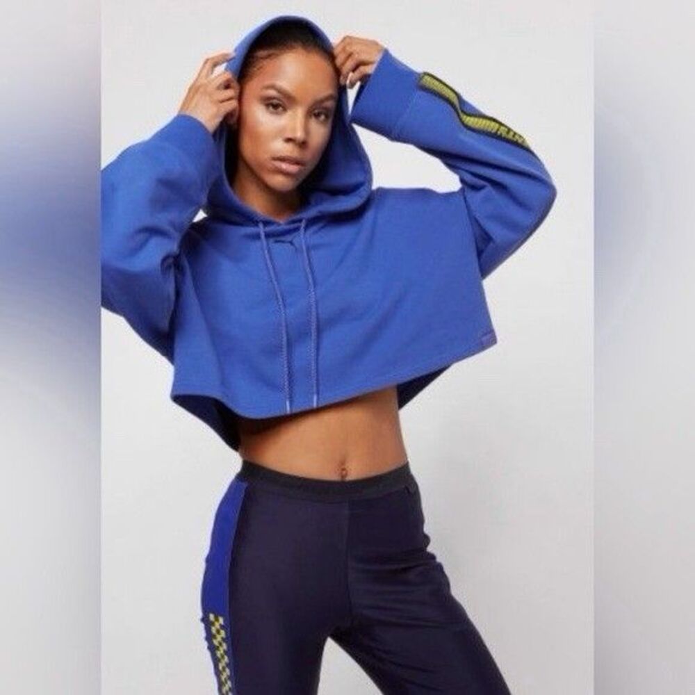 NWT Puma x Rihanna Fenty Womens Hooded Long Sleeve Cropped Sweatshirt Blue Sz L